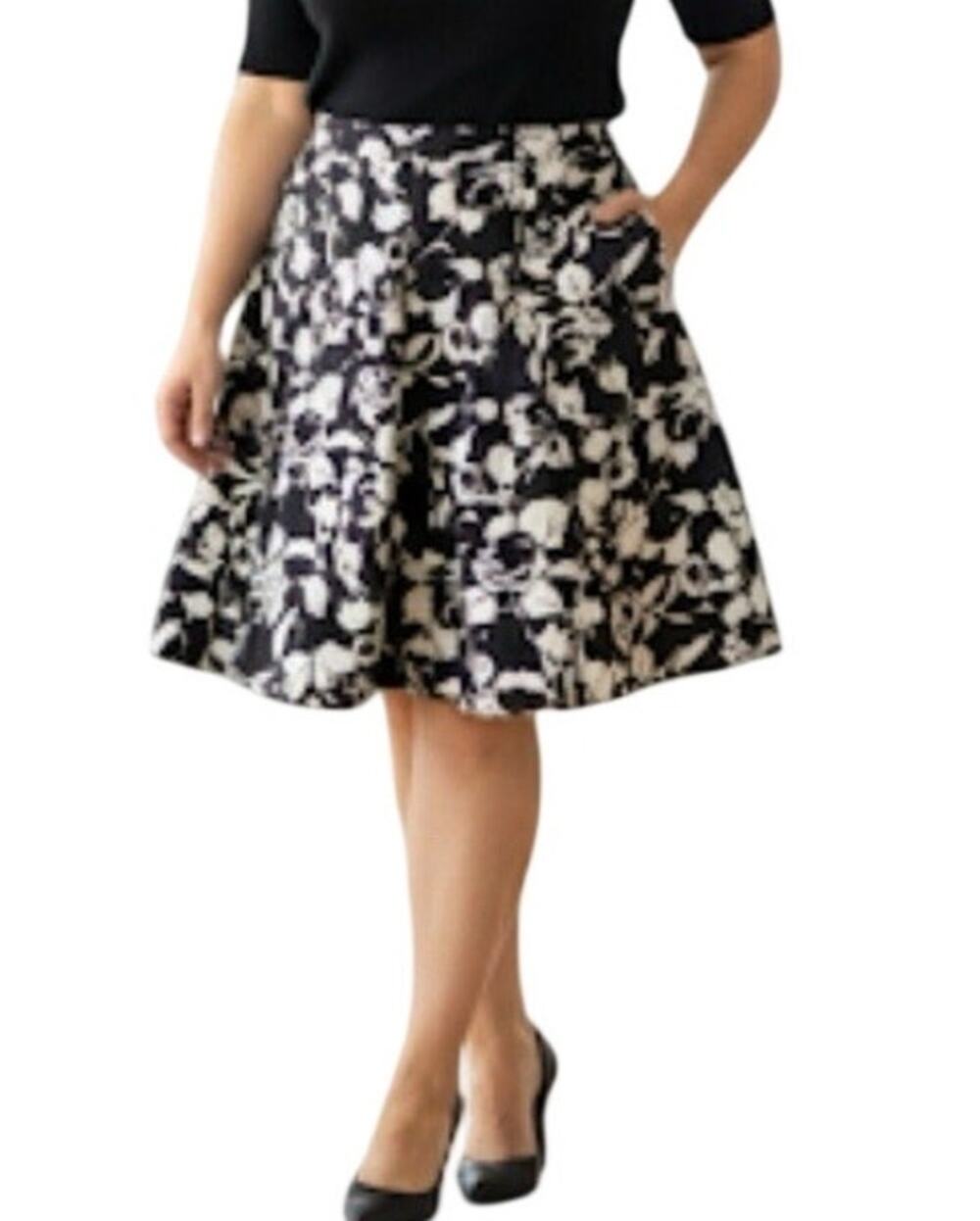 Skirt Womens Size 12 30x21 INC Black White Floral A-Line Knee Length